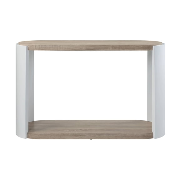 Sofa Table 47 Inch, High Gloss Two-Tone Oak and White Finish with Storage Shelf, 70lbs Capacity for Living Room Entryway Hallway