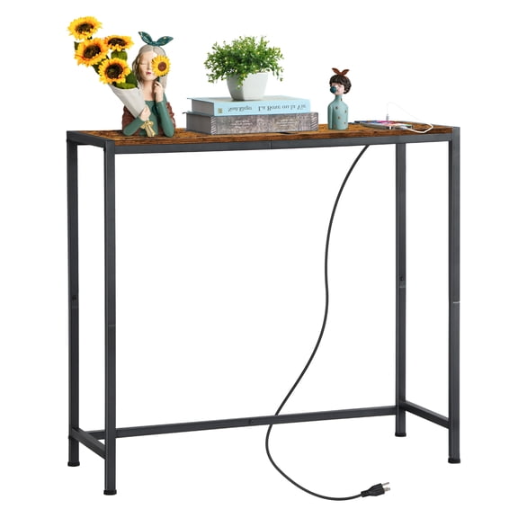 Sofa Table with Charging Station, 33.9 Inch Narrow Console Table with 2 Outlets & 2 USB Ports, Entryway Hallway Table Behind Couch, Suitable for Living Room, Bedroom