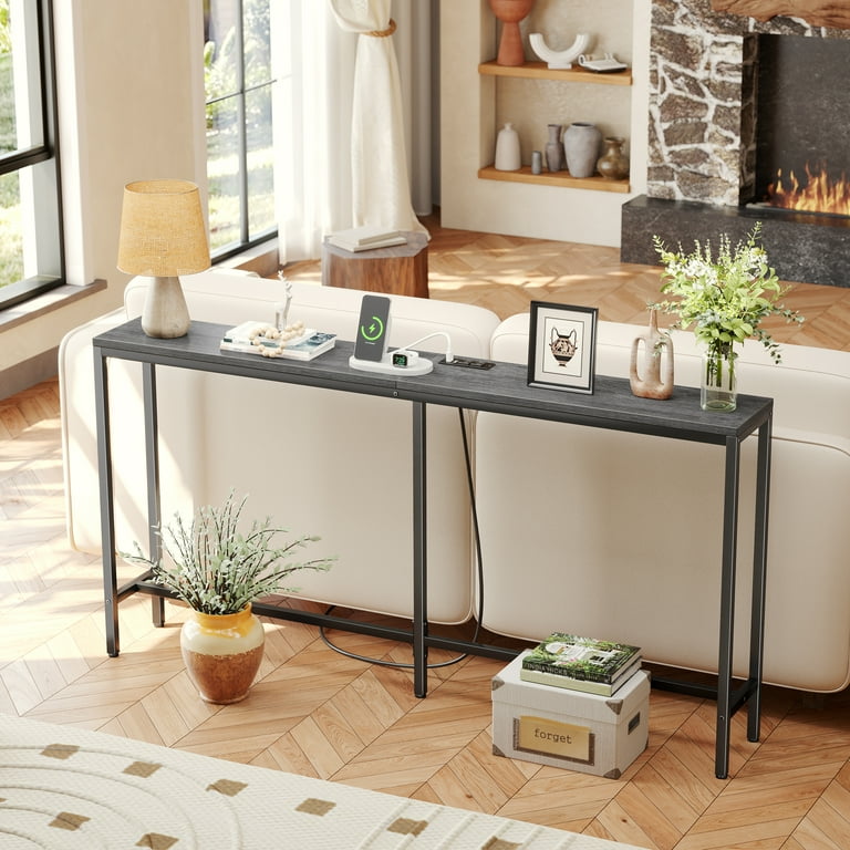 Sofa Table, Console Table with Charging Station, 63