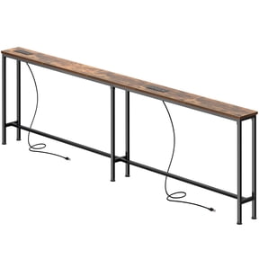 Amadwell 79" Console Table, 5.9 Inch Narrow Sofa Table, with Power Ports, Behind Couch Table for Living Room Entryway Hallway Bedroom, Small Spaces, Rustic Brown