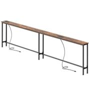 Amadwell 102" Console Table, 5.9 Inch Narrow Sofa Table, with Power Ports, Behind Couch Table for Living Room Entryway Hallway Bedroom, Small Spaces, Rustic Brown