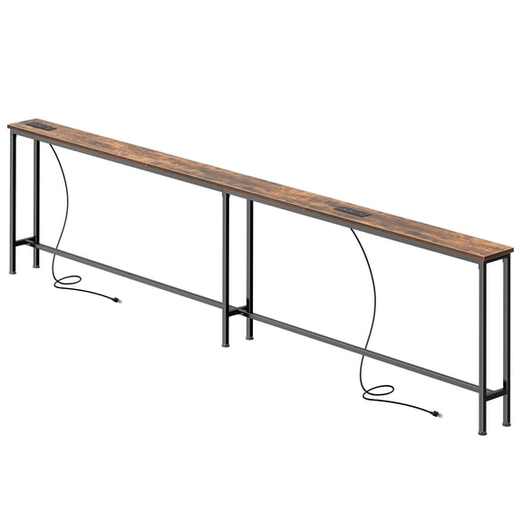 Amadwell 102" Console Table, 5.9 Inch Narrow Sofa Table, with Power Ports, Behind Couch Table for Living Room Entryway Hallway Bedroom, Small Spaces, Rustic Brown