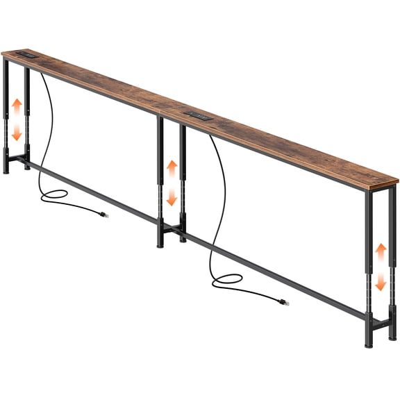 Amadwell 102.4 Inch Behind Couch Table with 2 Power Outlets, Skinny Console Table with USB-C Ports, 23.9"-34.4" Adjustable Height, Narrow Long Sofa Table for Living Room, Rustic Brown