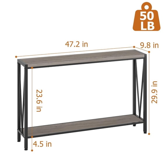 Sofa Table with Storage, 2-Tier Narrow Console Table with Shelves, Industrial Entryway Table for Living Room/Hallway/Foyer, Metal Frame V-Design Accent Furniture