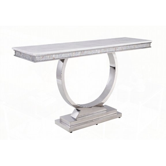 Sofa Table by Zander - White Printed Faux Marble Top & Stainless Steel Frame