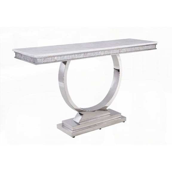 Sofa Table by Zander - White Printed Faux Marble Top & Stainless Steel Frame