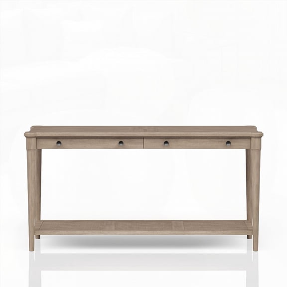 Coffee Table with Sand Finish and Transitional Casual Design, Two Storage Drawers and Storage Shelf.