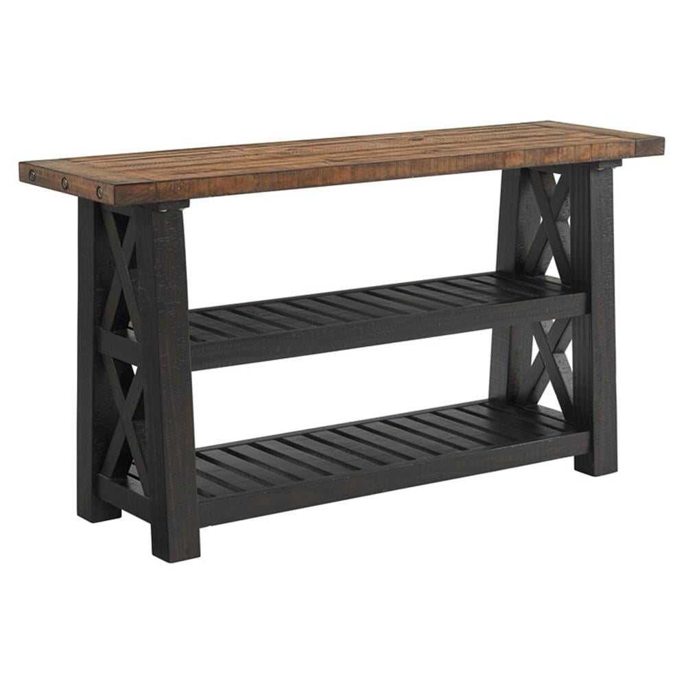 Bolton Industrial Rustic 55" Black Stain and Natural Sofa Table with Storage