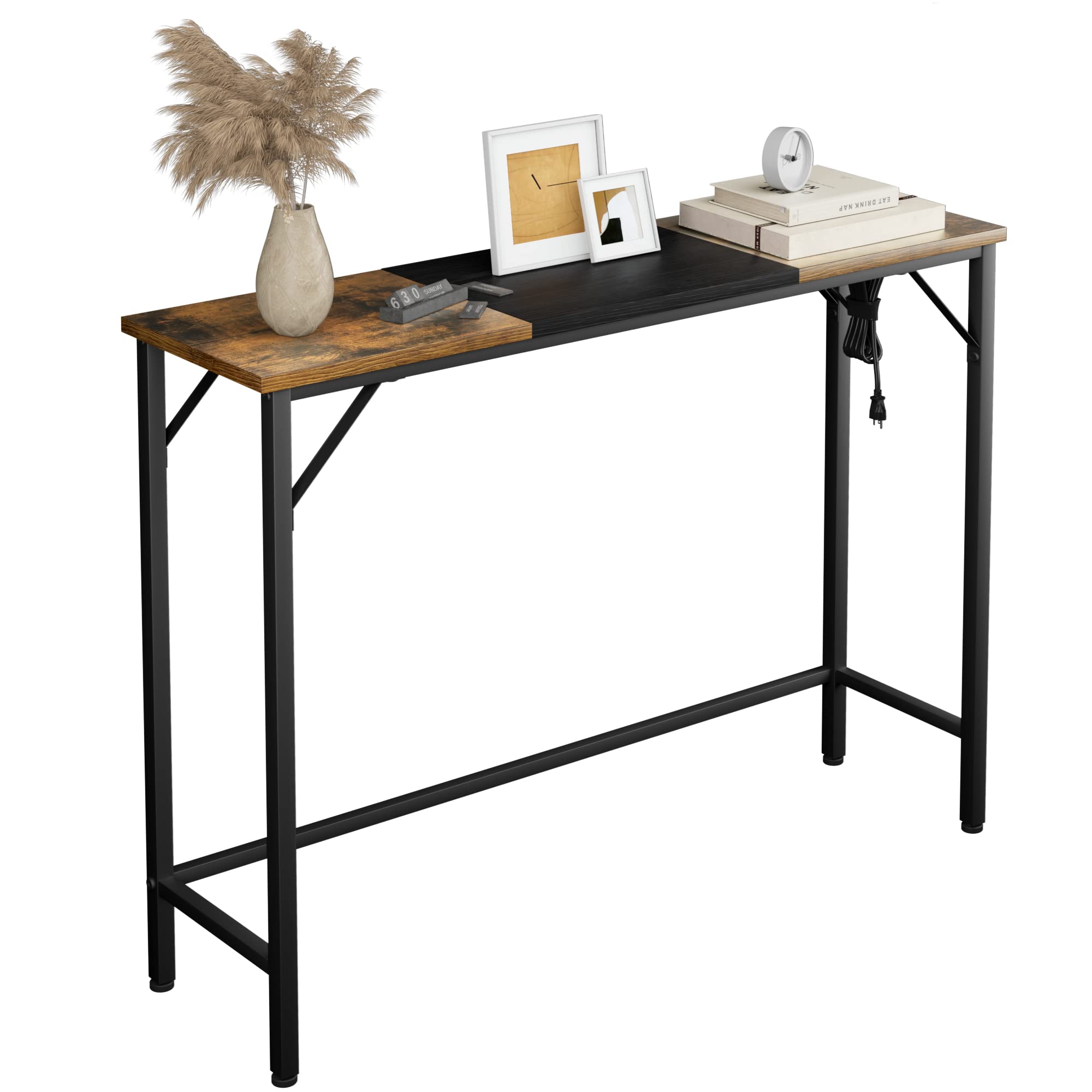 Sofa Tables Narrow Long, Console Table with Outlets and 2 USB Ports, Narrow Sofa Table Behind