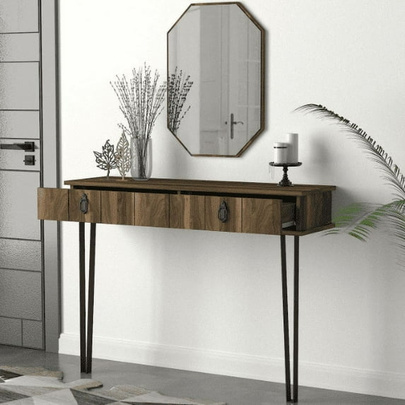Sofa Tables with Storage, Accent Foyer Table with Drawers, Modern Hallway Console Table with Iron Legs, and Entryway Table with Drawers