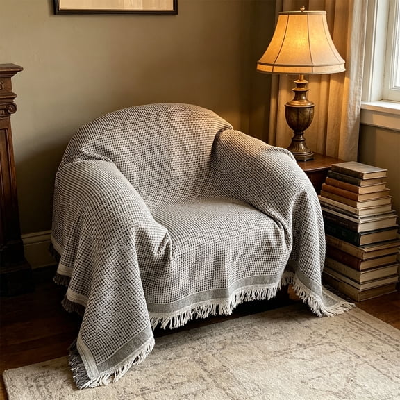 Sofa Towel Cover Blanket, Rvkxad 70.9 Inch Solid Color Cotton Sofa Blanket, Soft Cozy Fringe Throw Blanket for Couch Bed Tablecloth Picnic Mat, Gray