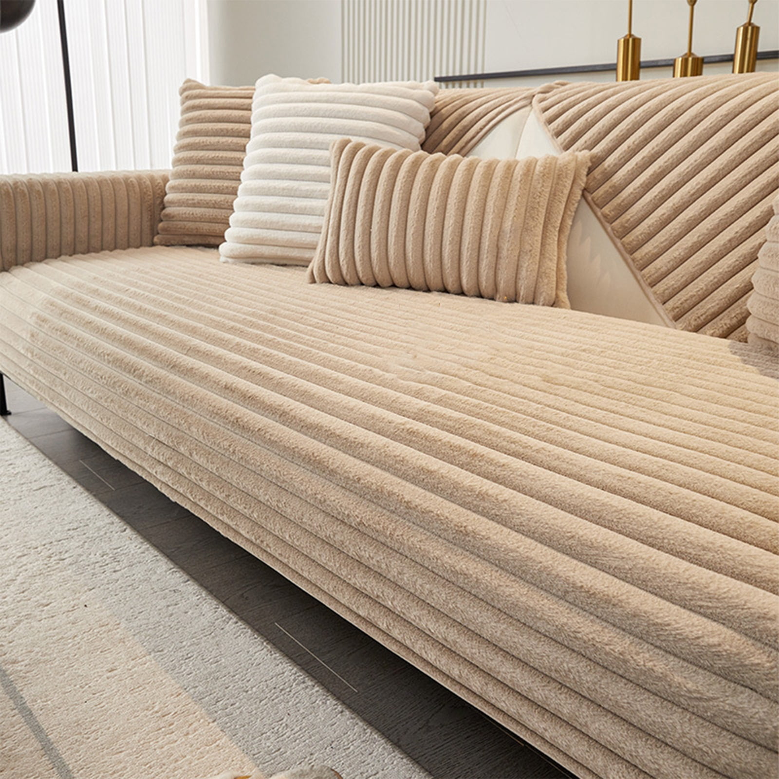 Sofa cover, plush couch cover, sofa protector, non-slip sofa pad, sofa cover anti-slip for living room, washable sofa cover, furniture protection cover