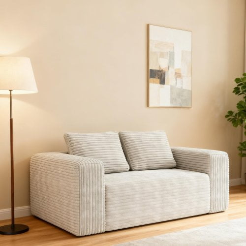 Sofa in a Box Memory Foam 2-Seater Corduroy Couch Memory Foam Couch No Installation & Easy to Transport,Beige