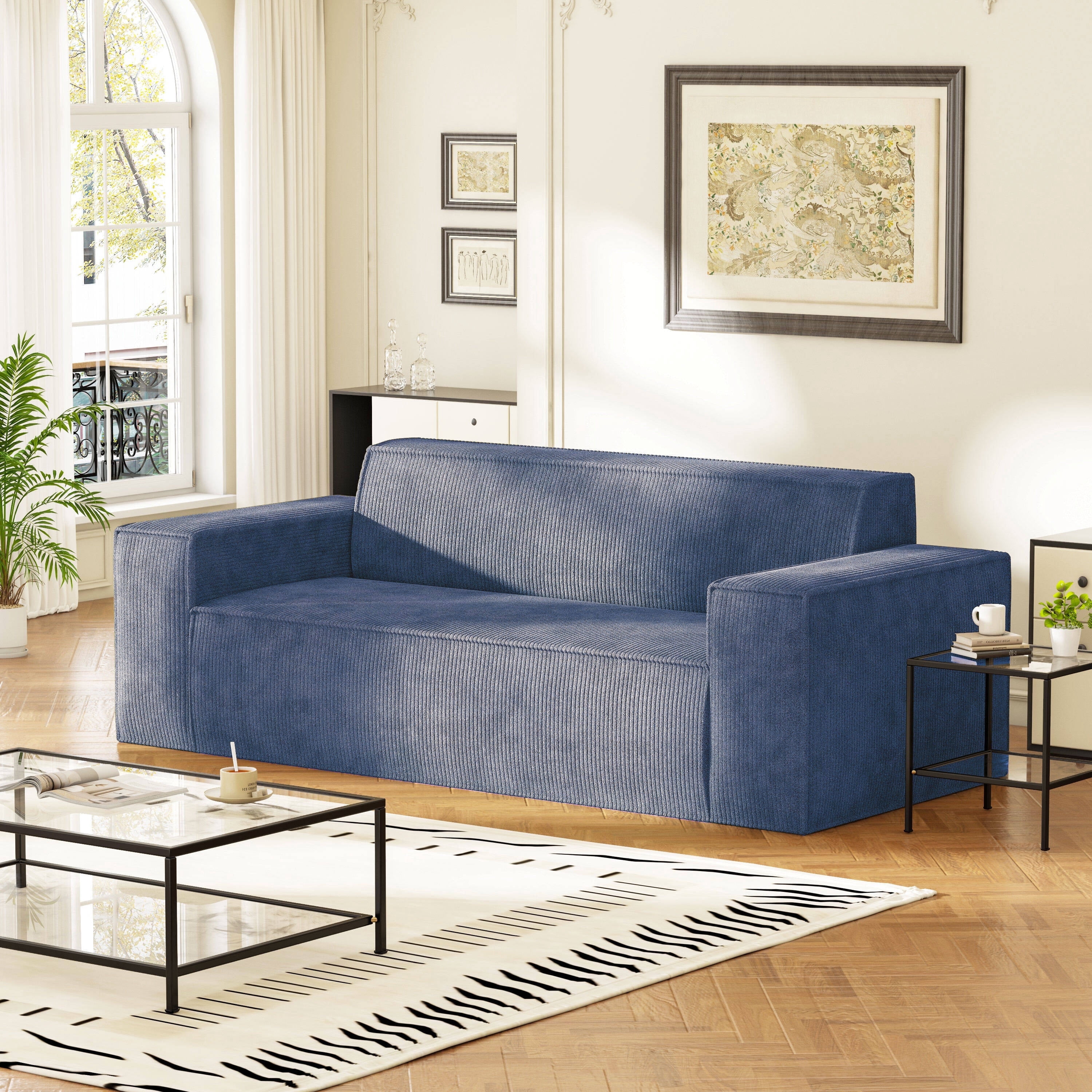 Sofa-in-a-Box, Memory Foam 3-Seater Couch, No Installation & Easy to Transport, Deep Seat Modern Sofa with Corduroy Fabric, Couch for Living Room, Bedroom, Apartment, Home Office,Grey