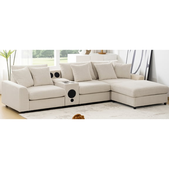 Sofa with Built-in Bluetooth Speakers / Convenient Cup Holders for Entertainment