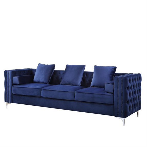 Sofa with Chesterfield Style and Button Tufting, Blue