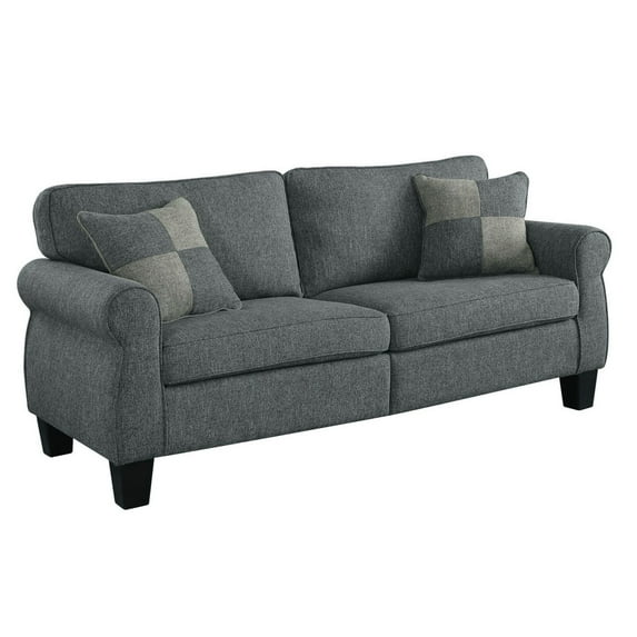 Sofa with Fabric Upholstery and Rolled Design Arms Gray - Saltoro Sherpi