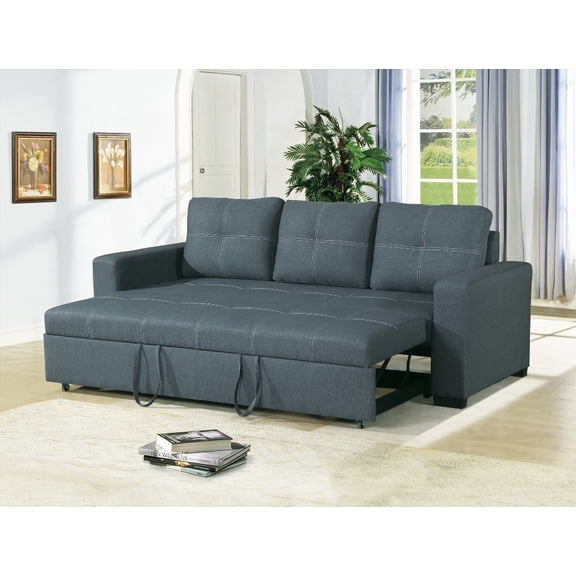 Sofa in Blue Grey Polyfiber - Pull Out Bed & Modern Design