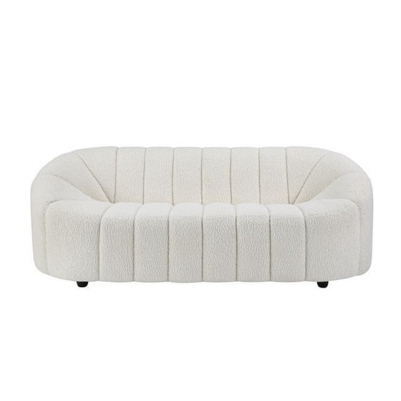 Sofa with Textured Fabric and Vertical Channel Tufting, White