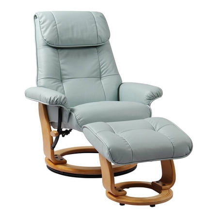 Sofa4life Callero Transitional Grain Leather Swivel Recliner/Ottoman in Blue