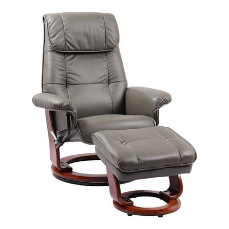 Sofa4life Lecanto Transitional Grain Leather Swivel Recliner/Ottoman Gray