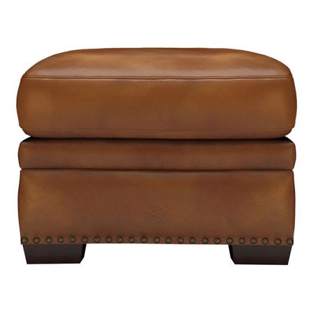 Sofa4life Paradiso Transitional Genuine Leather Ottoman in Whiskey Brown