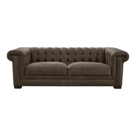 Sofa4life Parkson Transitional Genuine Leather & Wood Sofa in Dark Brown