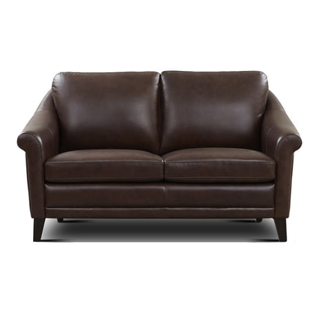 Sofa4life Sonado Roll Arm Transitional Genuine Leather Loveseat in Brown