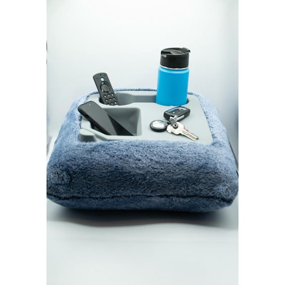SofaGuest Couch Arm Organizer Pillow Tray with Cup Holders, Phone Holder & Storage Shelf, Blue, Soft Sofa Armrest Caddy for Drinks, Remotes, Books and Tablets