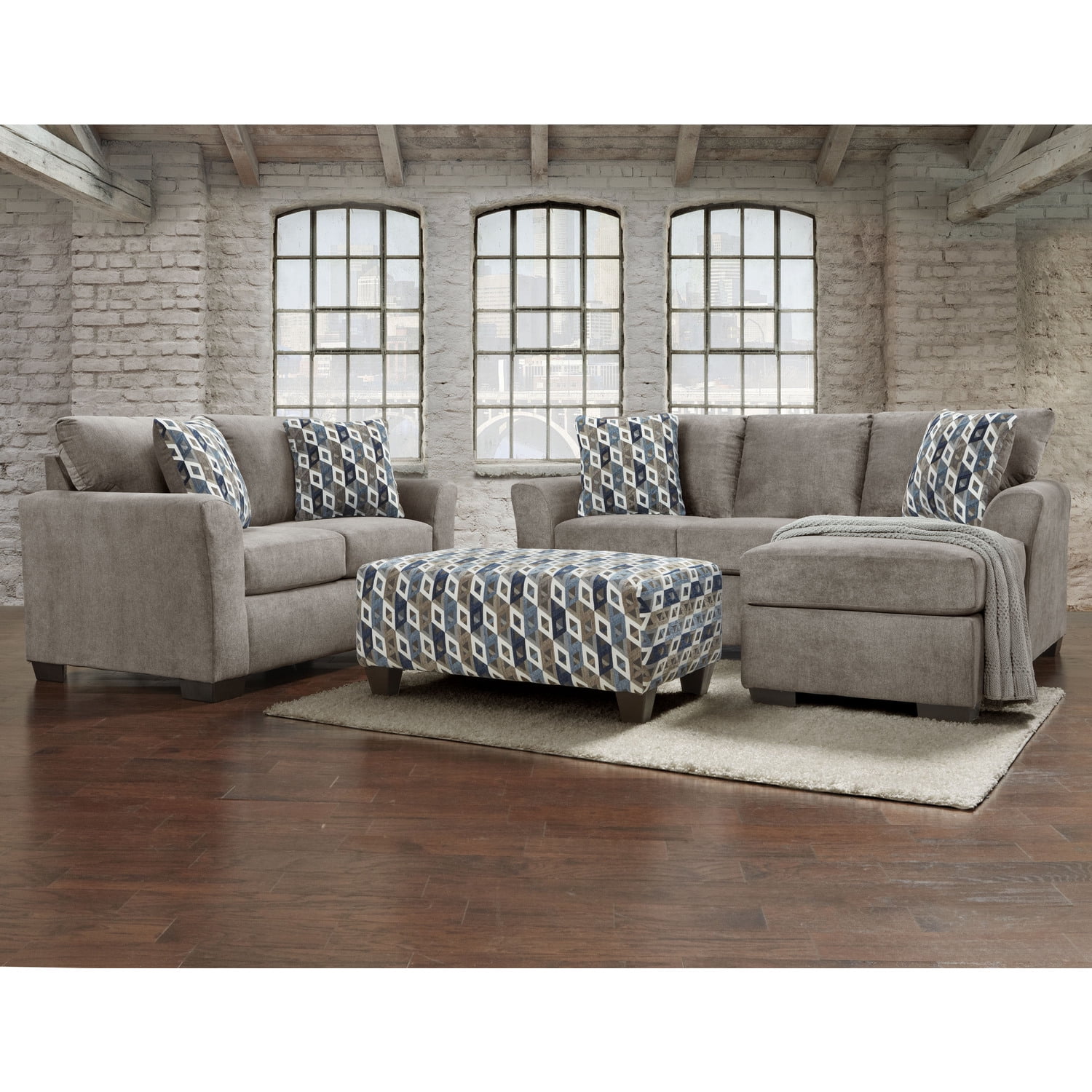 SofaTrendz Aria Taupe Chofa, Loveseat, and Accent Ottoman