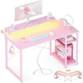 thumbnail image 1 of Sofanext Gaming Desk with Led Lights & Power Outlet, 40 Inch Small Computer Desk with Storage Shelves, Reversible Gamer Desk with Height Adjustable Monitor Stand & Headphone Hook, Pink, 1 of 7