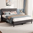 thumbnail image 1 of Queen Bed Frame No Box Spring Needed, Platform Bed Frame with Upholstered Velvet Headboard, Wood Slat Support, Noise-Free, Smoky Grey, 1 of 10