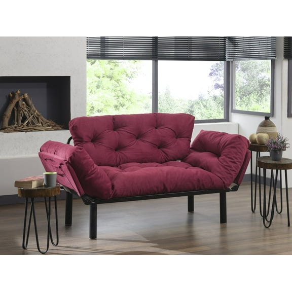 Sofas for Two Nitta Modern Adjustable Arm Love Seat, Stylish Two-Seater with Soft Upholstery and Metal Frame for Contemporary Living Spaces, Burgundy,Small Couches