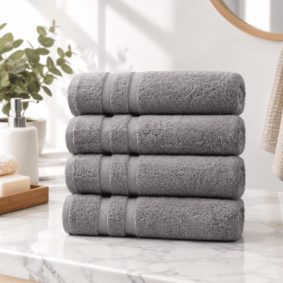 Sofe H&l | Olea Plushton Bath Towels Set Of 4 Cool Gray - Walmart.com