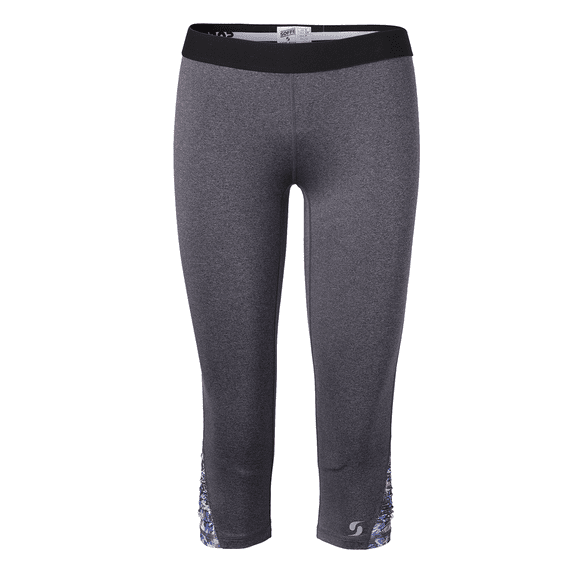 Soffe 1121V0EWLRG Junior Side Ruched Capri, Grey Heather & Infinite Obsessn - Large
