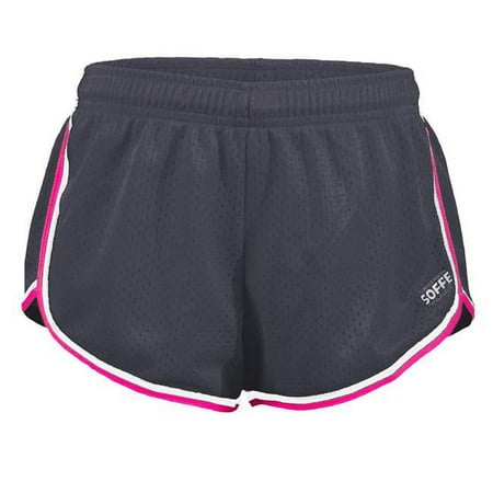 Soffe 4612V0FEXSM Juniors Lacrosse Shorty Short, Black, White & Pink Glo - Extra Small