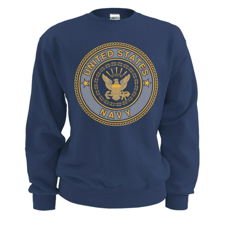 Soffe US Navy Crew Neck Sweatshirt Reflective Print Emblem USN Pullover Made in USA Navy Blue Small