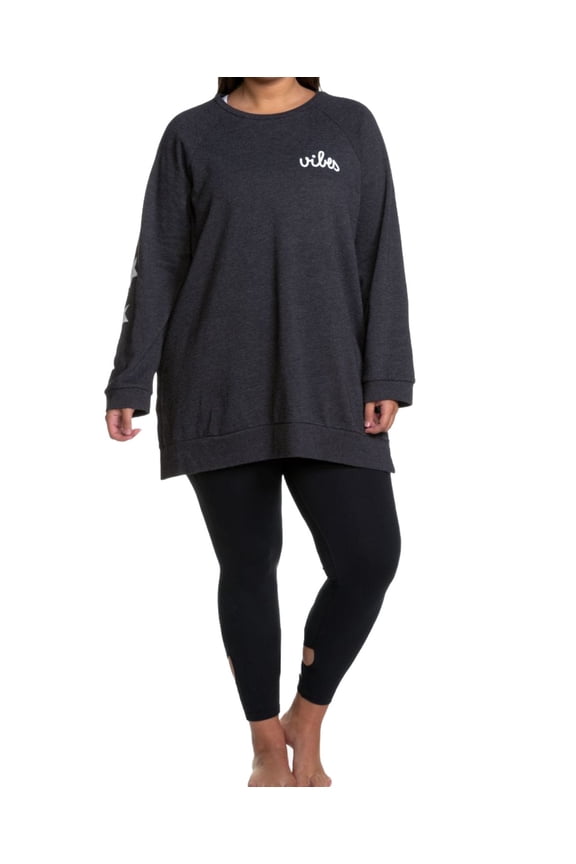 Womens Curves Plus Size Oversized Sweatshirt,Black,1X