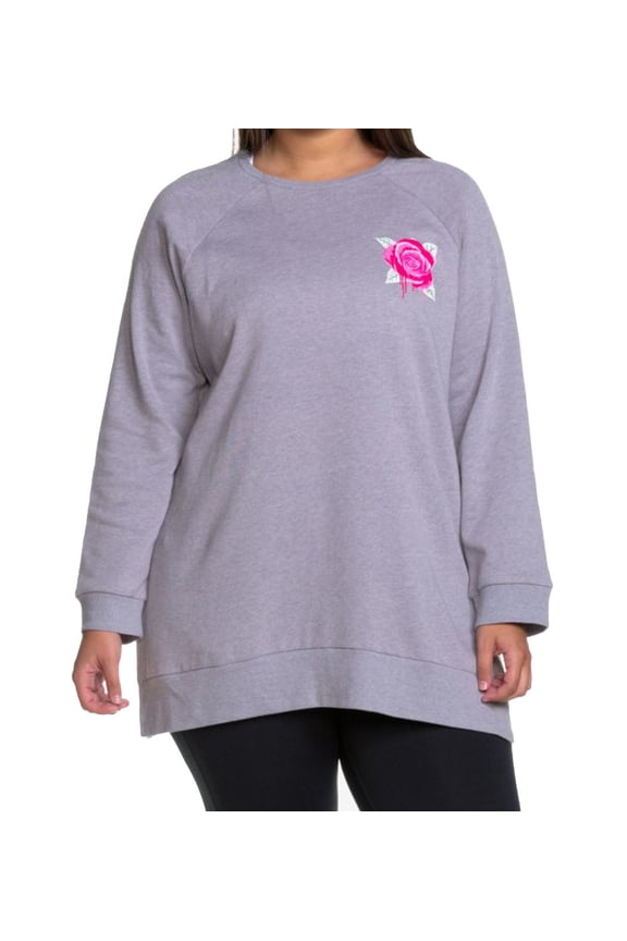 Womens Curves Plus Size Oversized Sweatshirt,Washed Grey,1X