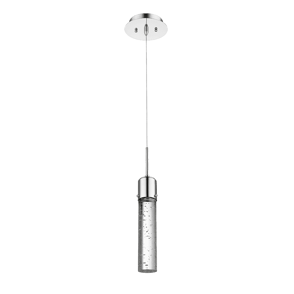 Soffi Chrome Mini Pendant Light, Modern 1-Light Hanging Fixture with Seeded Bubble Glass Cylinder Shade