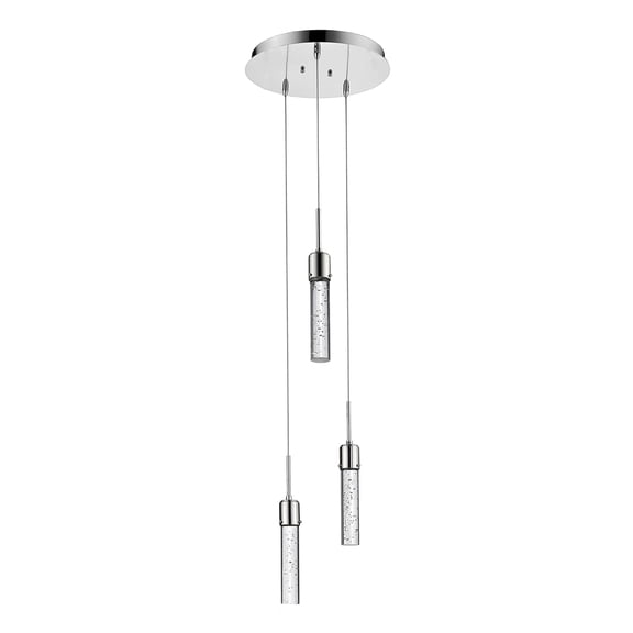 Vivio Lighting Soffi 3 Light LED Chrome Cylinder Pendant Seeded Glass