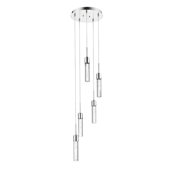 Soffi 5-Light Chrome Cylinder Pendant Light with Solid Bubble Glass Shades