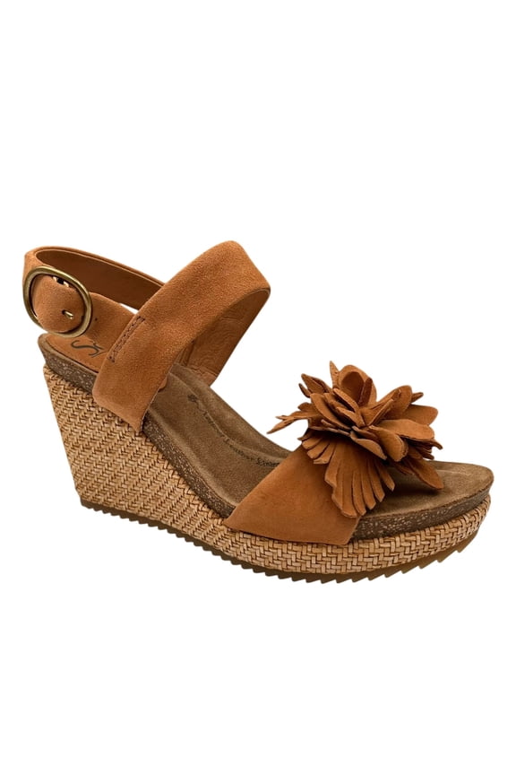 Cali Women's Wedge Suede Sandals Size 7.5 Brown Open Toe Flower Blossom