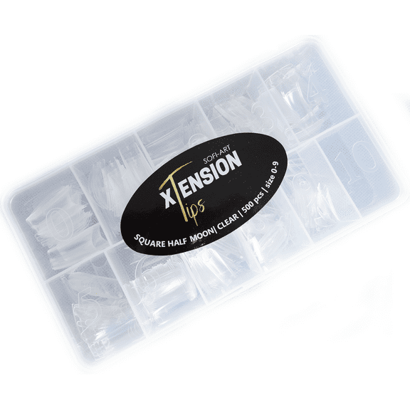 Sofi Art Xtension Nail Tips - Square Half Moon - Clear - 500 pcs 10 sizes