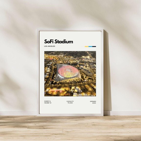 Sofi Stadium Los Angeles Rams Chargers Wall Art Minimalist Nfl Print, Unframed Poster