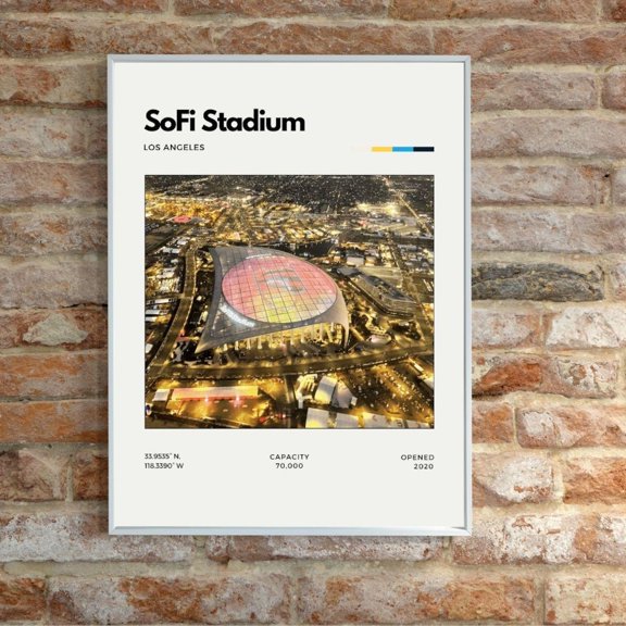 Sofi Stadium Print Los Angeles Rams Chargers Wall Art Minimalist Football Print, Unframed Poster