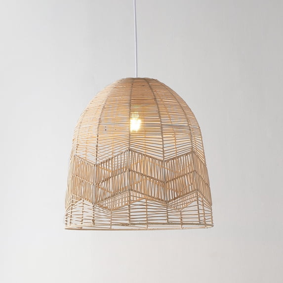 JONATHAN Y Sofia 17.5" 1-Light Farmhouse Coastal Rattan 180" Cord Plug-In or Hardwired LED Pendant, Brown