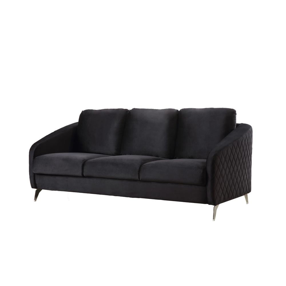 Sofia Elegant Black Velvet 77.5" Sofa with Chrome Metal Legs
