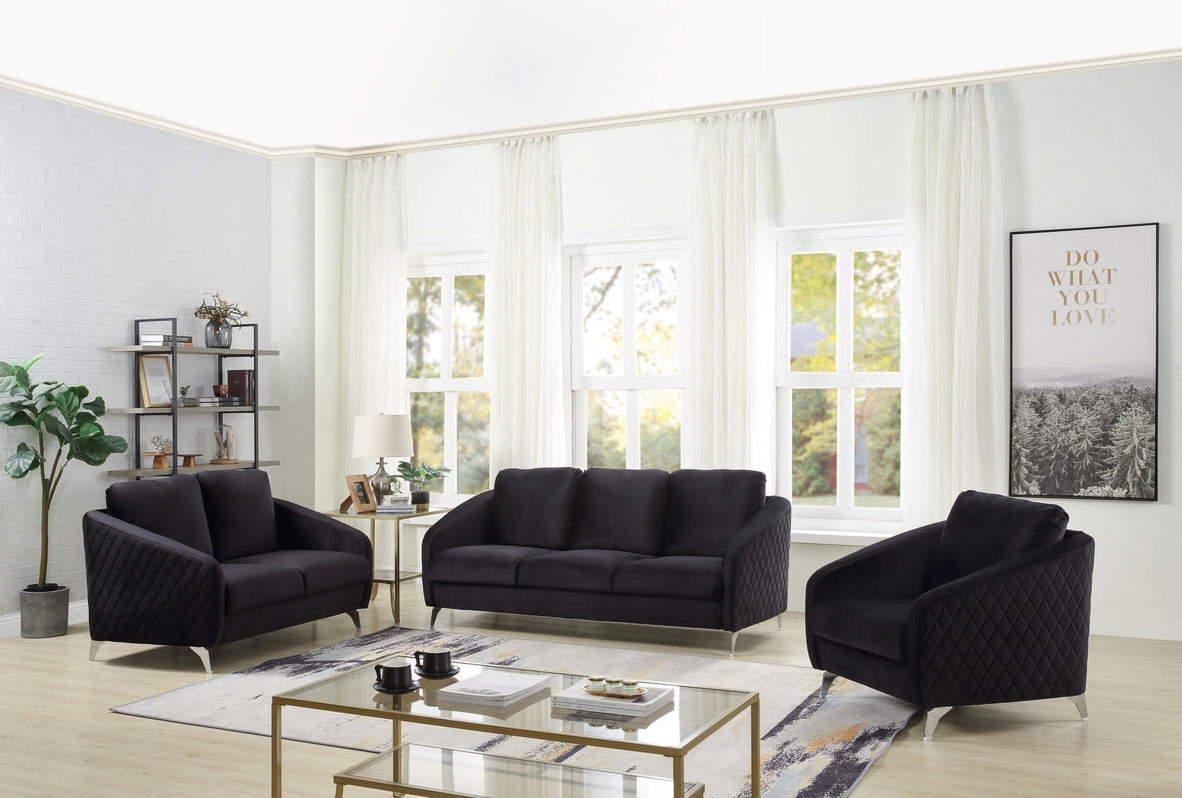 Sofia Black Velvet Sofa Loveseat and Chair Set
