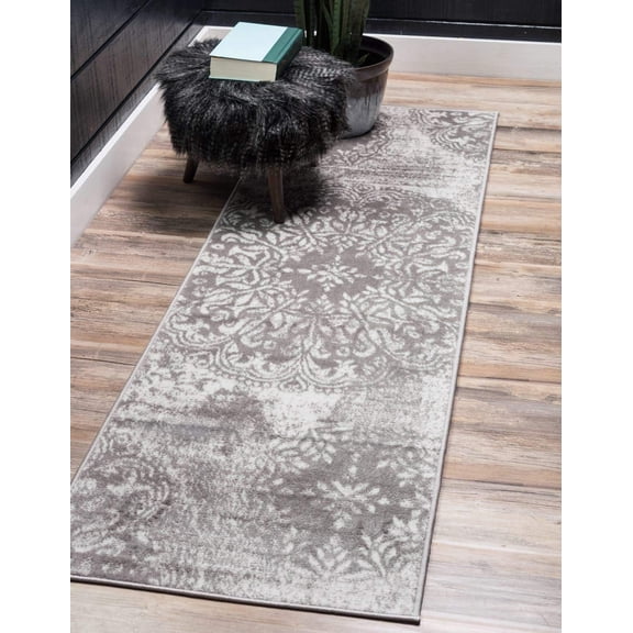 Sofia Collection Area Rug - Grand (2' x 6' 7" Runner, Light Gray/ Ivory)
